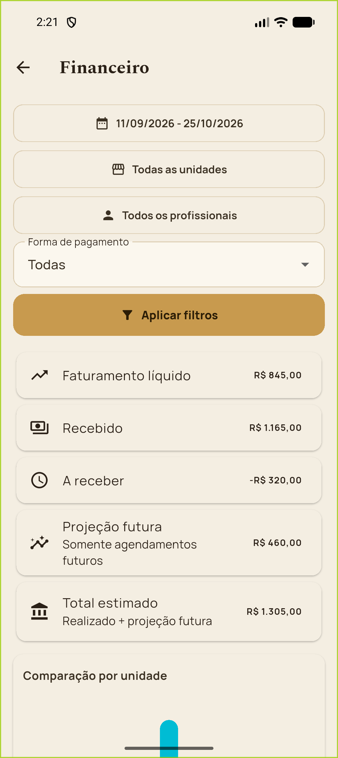 Tela Financeiro